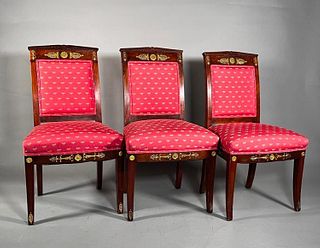 Three Empire Mahogany Gilt Bronze Mounted Side Chairs