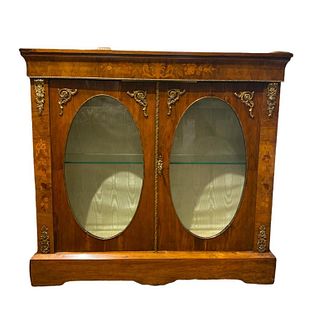 English Victorian Burl Wood Side Cabinet
