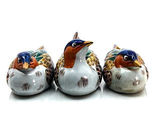 3 Kutani Porcelain Sculptures of Ducks