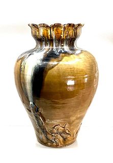 Large Vintage Japanese Stoneware Vase