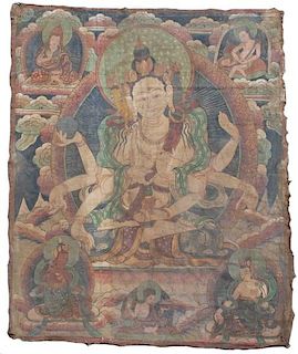 Large 18th Cen. Thangka Depicting Ushnishavijaya
