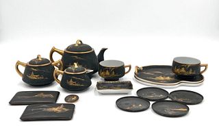 Japanese Antique Porcelain Tea Set, Card Holders and Powder Holder