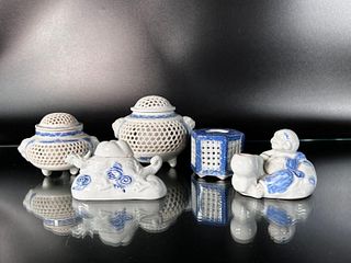 5 Japanese VIntage Hirado Porcelains