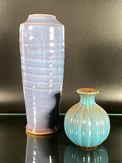 2 Japanese Glazed Stoneware Vases