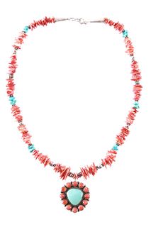Navajo Turquoise & Red Spiny Oyster Necklace