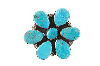Navajo Large Fox Turquoise Ring by R. Johnson