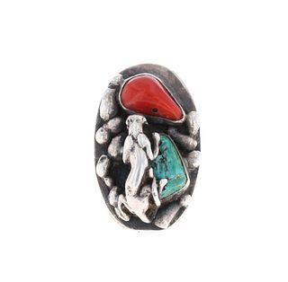 C. 1950's Navajo Panther Coral Turquoise Ring HUGE