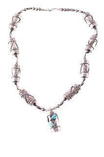 Navajo Sterling Silver Drum Beaded Necklace