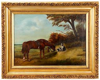 American School, Late 19th C., Horse and Hound Oil
