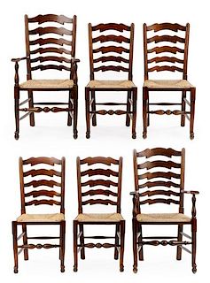 Set of 6 English Stained Oak Ladderback Chairs