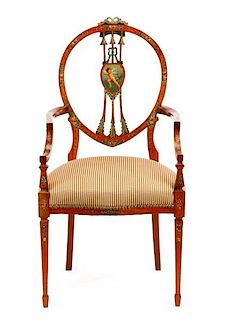 Edwardian Adams Style Satinwood Painted Armchair