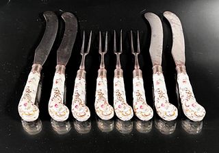 German Porcelain Handle Knives and Forks