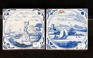 Two Delft Blue and White Tiles