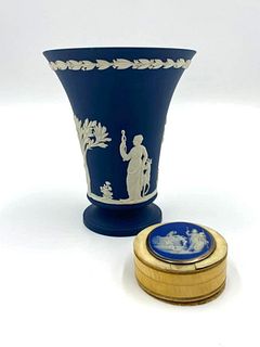 Snuff Box with Early Wedgwood Mount and Later Wedgwood Vase