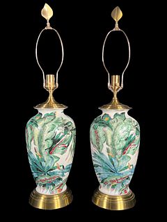 Pair of Palm Leaf Motif Table Lamps