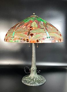 Leaded Glass Table Lamp in the Style of Tiffany