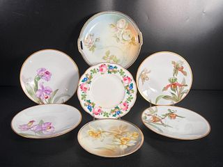 Assorted Hand Decorated Porcelain Plates, Orchids and Iris