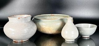 Lot of Four Korean Celadon Glazed Ceramic Items
