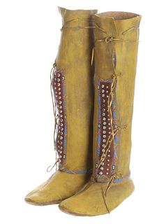 Kiowa Beaded Painted High Top Moccasins c. 1930-