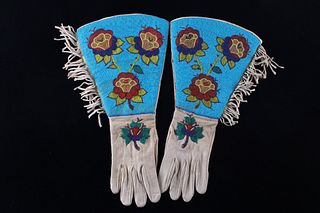 C. 1890- Blackfeet Beaded Large Gauntlet Gloves