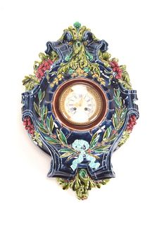 19th French Sarreguemines Majolica Ceramic Clock