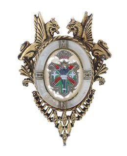 Victorian Heraldic Royal Crown Coat Of Arms Brooch