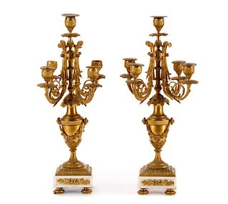Pair of Louis XVI Style Bronze 5-Light Candelabras