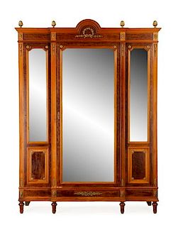 Louis XVI Style Mirrored Triple Door Armoire