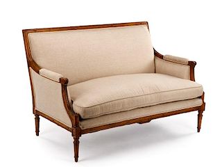 French Louis XVI Style Walnut Settee, 19th C