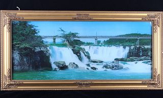 Vintage Framed Hanging Waterfall Picture Lamp