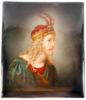 Marked KPM Portrait Plaque, Man with Feathered Cap