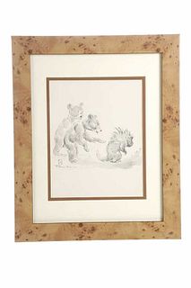 Ace Powell (1912-1978) Bear Cubs & Porcupine Litho