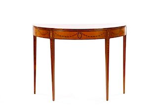 George III Satinwood Marquetry Demilune Console