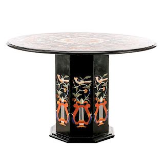 Large Pietra Dura Round Marble Top Table
