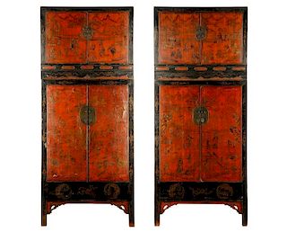 Pair of Chinese Lacquered Compound Cabinets