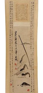 After Qi Baishi, Hanging Ink Scroll "Shrimp"