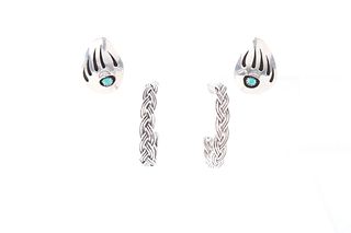 Navajo Sterling Silver & Turquoise Earrings (2)