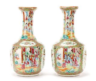 Pair, Chinese Rose Medallion Vases w/ Hidden Guan