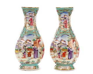 Pair, Chinese Haitangzun Vases with Chicken Skin