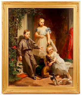 Christian Schussele, 1865, Children with Dog, Oil