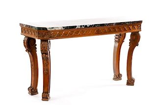 Large Neoclassical Style Marble Top Walnut Console
