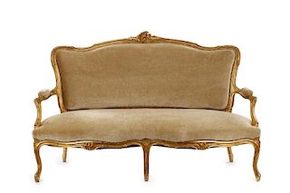 Louis XV Style Giltwood & Mohair Sofa, 19th C