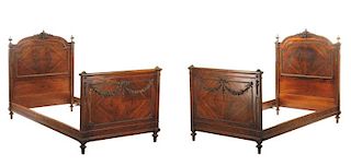 Pair of Louis XVI Style Rosewood Twin Beds