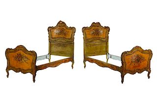 Pair of Venetian Polychrome Decorated Twin Beds