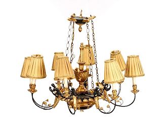 French Empire Style Gilt, Carved Wood Chandelier
