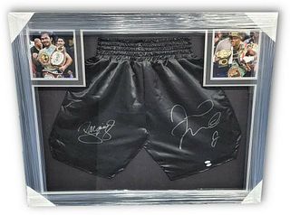 Manny Pacquiao Floyd Mayweather Jr Signed Autograph Boxing Trunks Framed JSA PSA