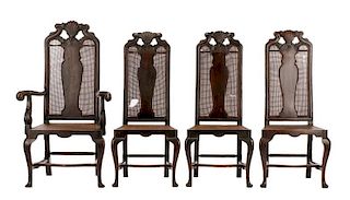 Set of 4 Queen Anne Dining Chairs, 18th C