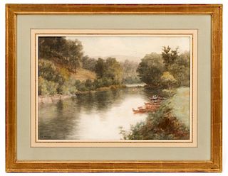 James Sword Signed Watercolor, "On The River"