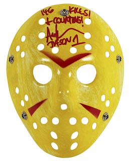 Ari Lehman Friday The 13th 146 Kills & Counting Signed Yellow Mask w Red Sig BAS