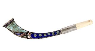 Faberge Style Silver, Bone and Cloisonne Pipe